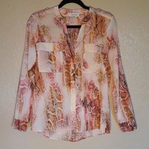 XS Calvin Klein Long Sleeve Blouse Pink Snake Skin